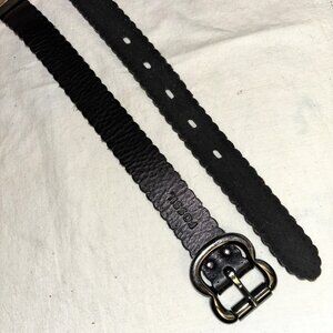 Vintage Fossil Black Embossed Floral Die Cut Leather Belt Women's Sz L